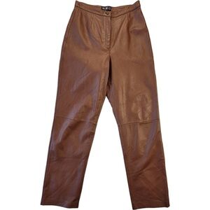 Mixit woman brown 100% leather straight leg high rise pants with lining size 10
